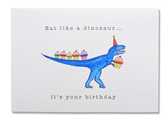 Dinosaurier hält eine Geburtstagskarte Cupcake Trex