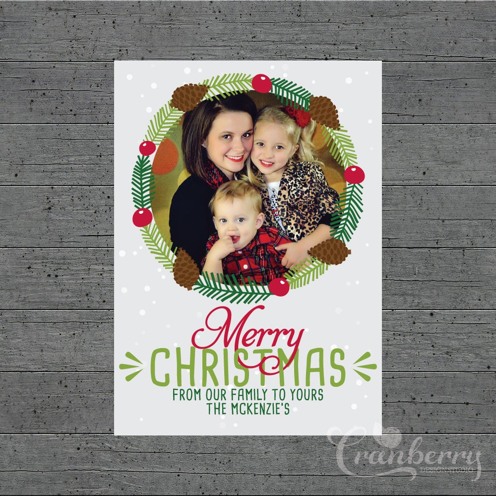 Holiday Wreath Modern Christmas Photo Card (PRINTABLE)