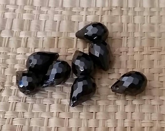 Faceted Black AB Teardrop CZ Cubic Zirconia Crystal Beads- Small 9x6mm-2 beads