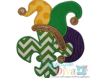 Mardi Gras Jester Hat Fleur de lis Embroidery Design Machine Applique