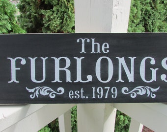Personalized family name sign, distressed with a chalkboard appearance - name and established date - personalized - LR-076