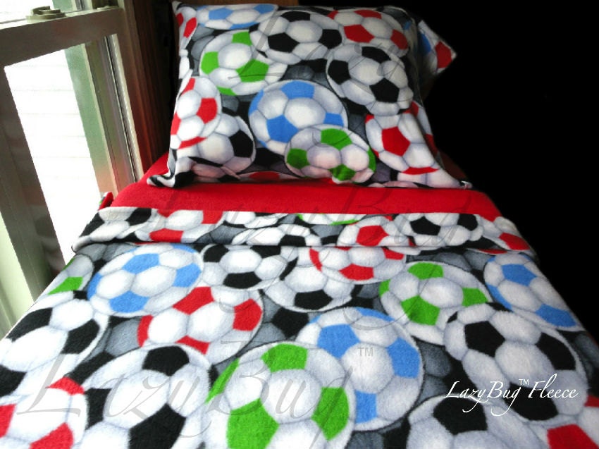 Soccer Bedding 'Red' Fleece Bed Set for Girls and Boys