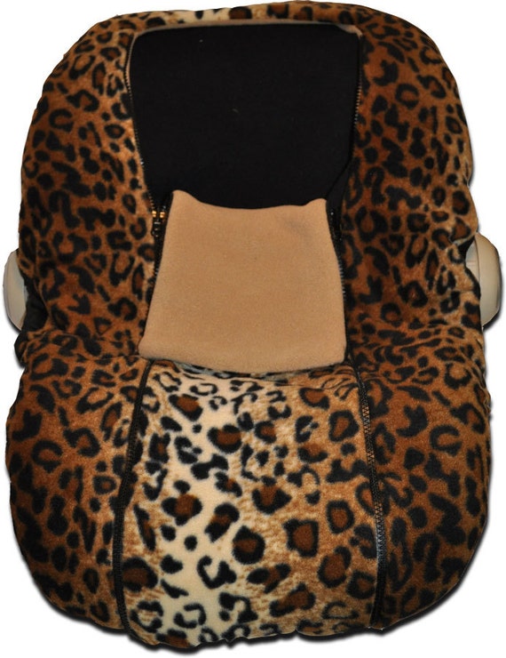 NUZZLER Leopard Infant Car Seat Cover Warm Polartec 200 NUZZLER Leopard Infant Car Seat Cover Warm Polartec 200