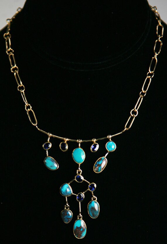 Sam Patania Necklace with Bisbee Turquoise Sapphire and 18K