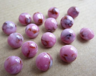 12 glass jewels, Ø8mm, marbled pink, round