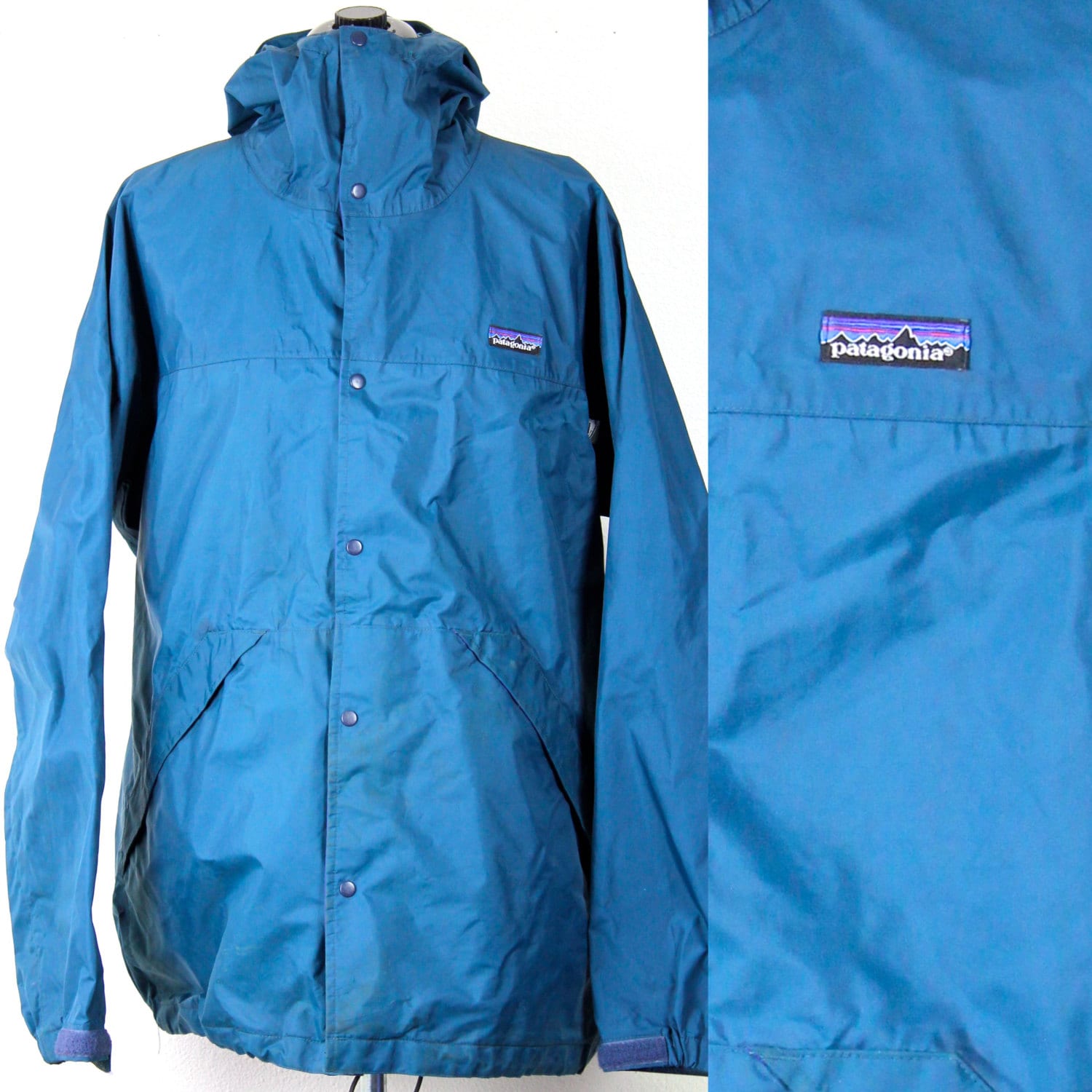 Vintage Retro Blue Patagonia Rain Jacket Large by VintageWestCoast