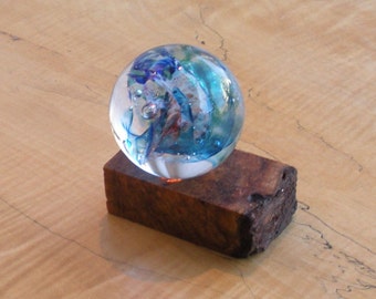 Glass Marble and Wood Stand by Jonathan Winfisky - Paperweight