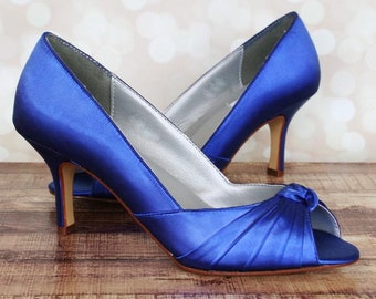 Items similar to Wedding Shoes -- Royal Blue Peep Toe Wedding Shoes ...