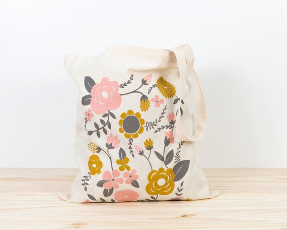 Flowers Tote bag screen printed canvas Tote bag organic