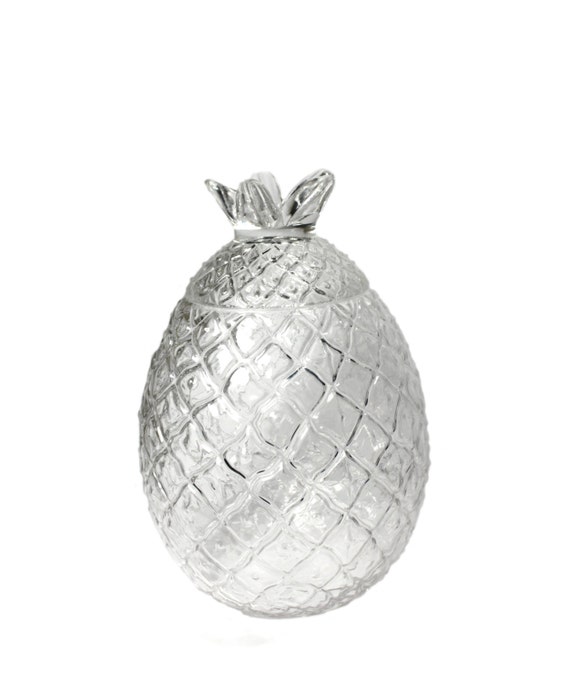 pineapple lidded box. pressed clear glass. large. sale 25% off