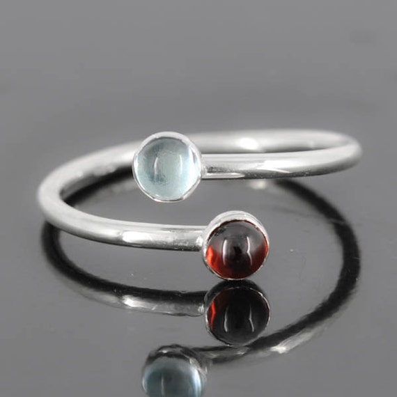 Birthstone ring adjustable ring two birthstone ring