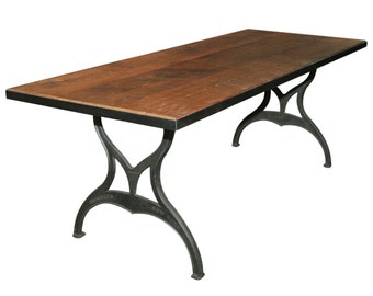 Metal edged industrial farm table with Brooklyn legs