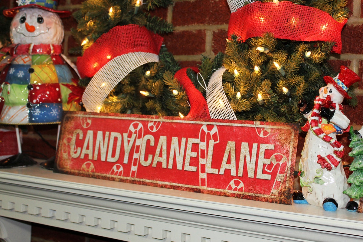 Candy Cane Lane // Christmas Decor // Metal Sign // 5.5" x 22" // Mantel Decor // Table Centerpiece // Wreath Accessories