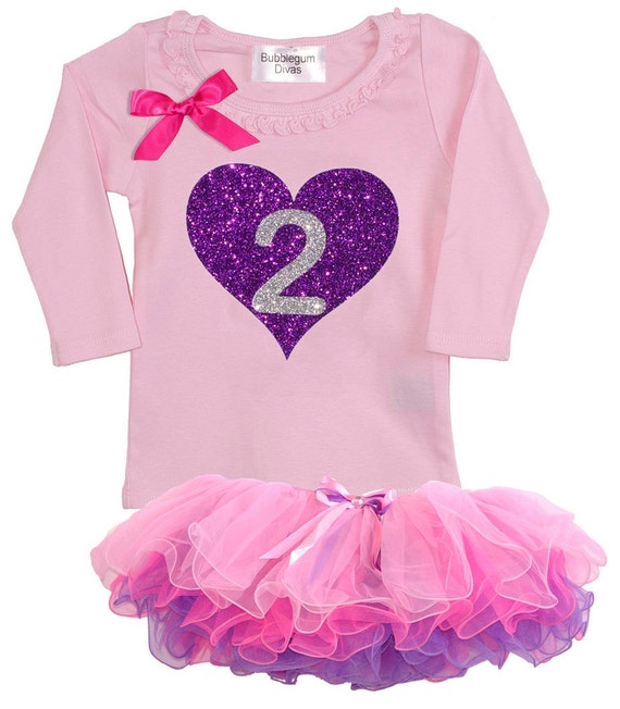 2nd Birthday Purple Heart Long Sleeve Shirt Pink by BubbleGumDivas