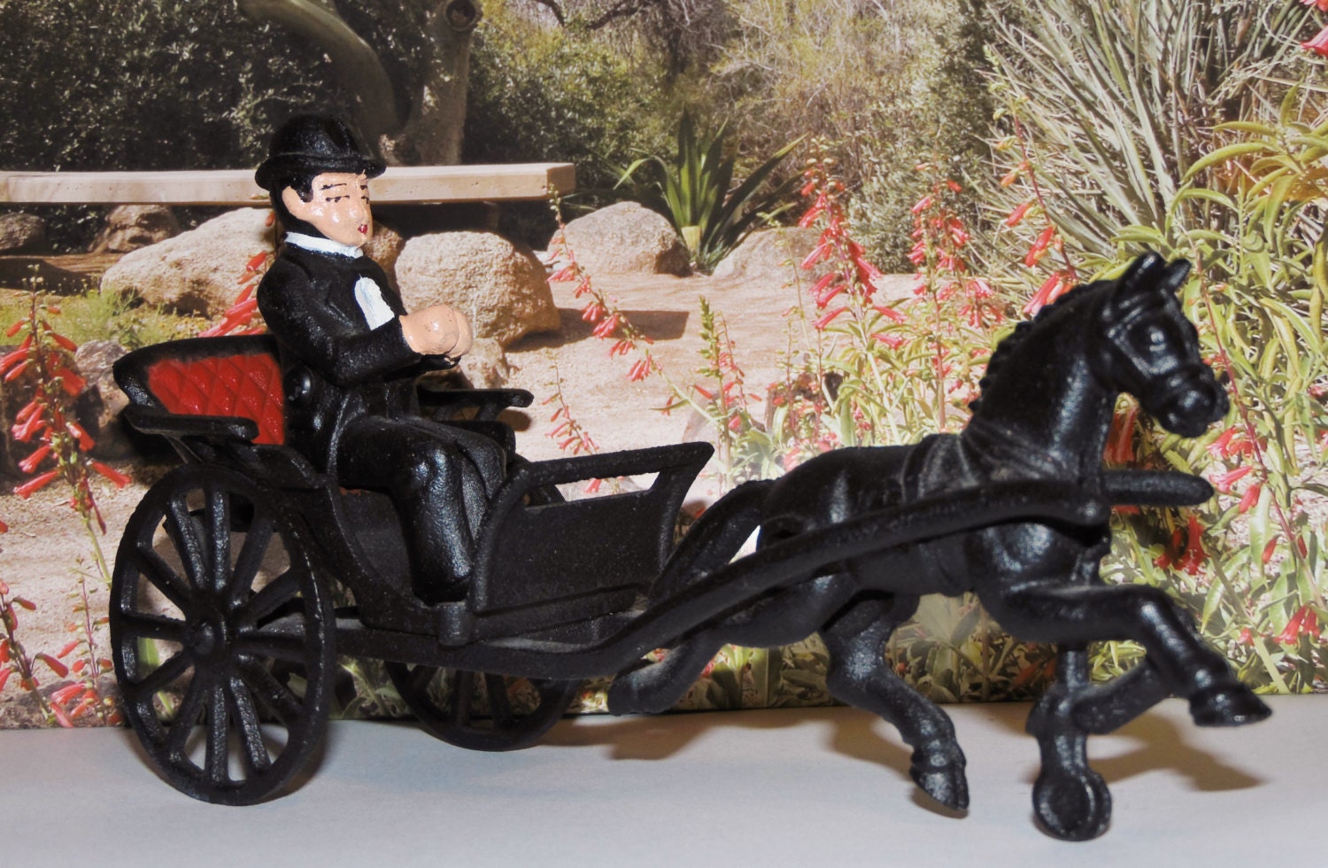 Vintage Cast Iron Horse and Buggy Carriage with by RazAndGusRelics