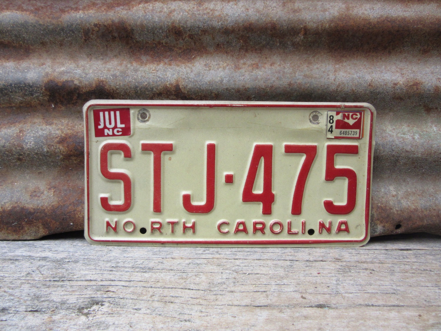 Vintage License Plate North Carolina NC 1984 Red Auto Tag Car