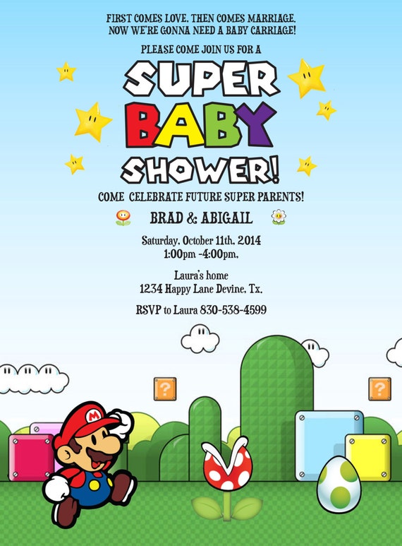 Mario Birthday baby shower BOY Invitation Invite Printable