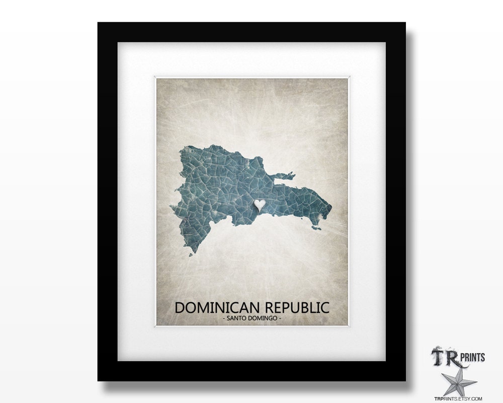 Dominican Republic Map Print Home Is Where The Heart by TRPrints