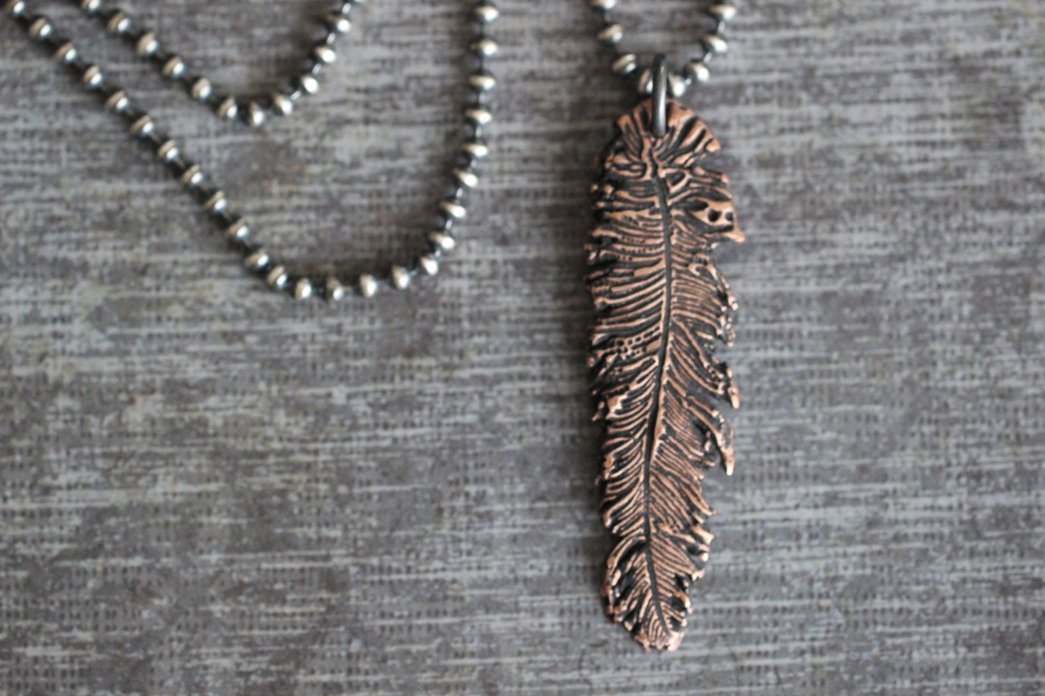 Feather Necklace Copper Bohemian Rustic Copper Jewelry