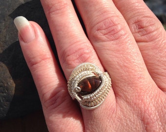 Wire Wrap Ring - Fire Agate Ring - Heady Wire Wrap - Wire Wrap - Crystal Wrap - Sterling Silver Ring - Wire Wrap Jewelry - Size 6.5 Ring