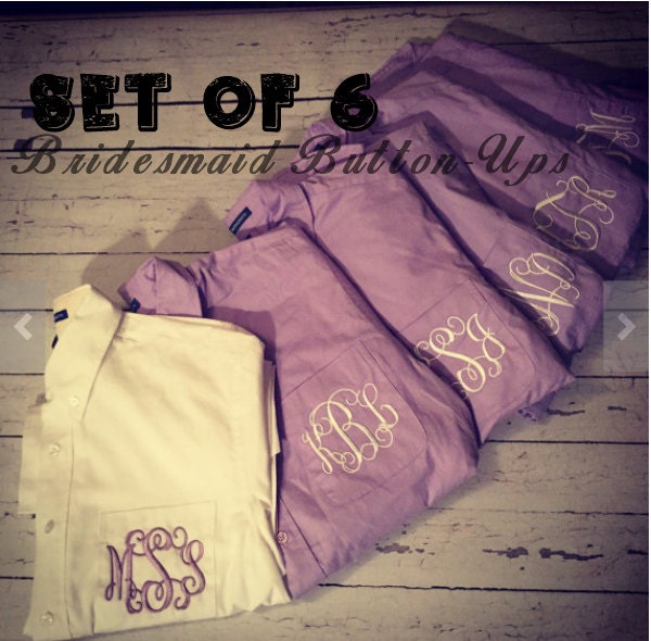 Set of 6 Oversize Monogrammed Button Down Shirt Boyfriend