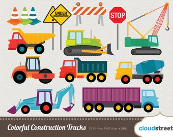 20% OFF Colorful Construction Trucks clip art for personal and commercial use ( under construction clipart vector graphics )