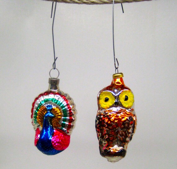 2 vintage glass christmas ornaments owl turkey west 2 vintage glass christmas ornaments owl turkey west