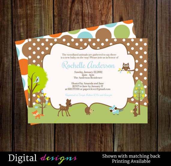 Woodland baby shower invitations -- boys baby shower with owl, fox, digital file, printable NO.195 Il_570xn