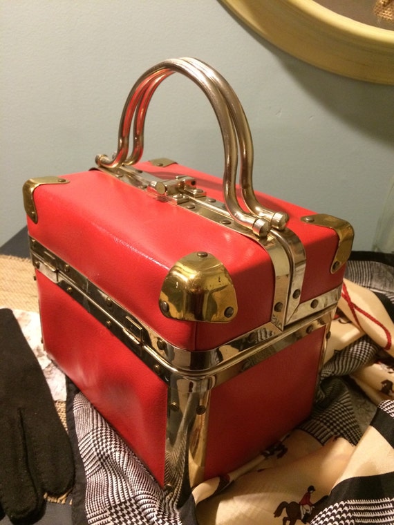Vintage Delill Handbag Red and Gold Train Case Purse Handbag