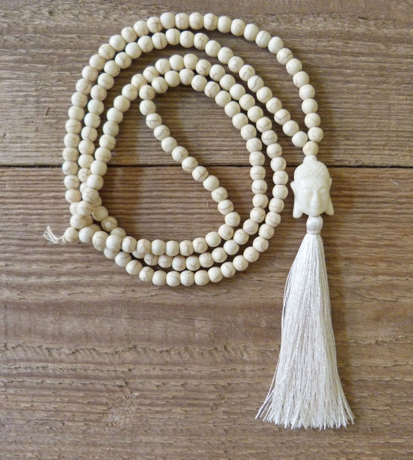 tassel necklace white Buddha necklace white by beachcombershop