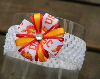 USC Trojans University of Southern California Headband or Hair Bow (baby/child/adult) USC baby gift Trojans Ribbon Bow
