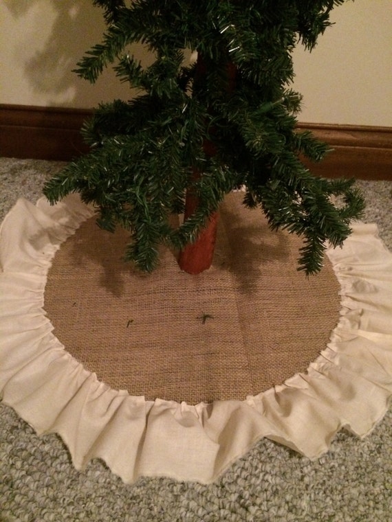 24 Burlap Tree Skirt with Single Raw Edge Ruffle in