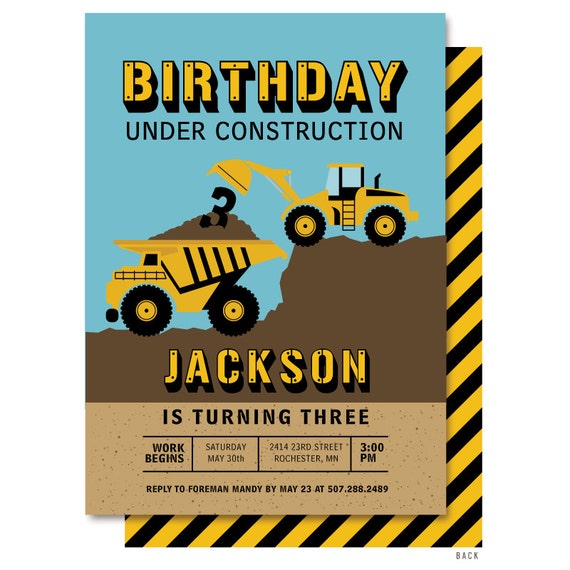 Bulldozer Birthday Invitations 2