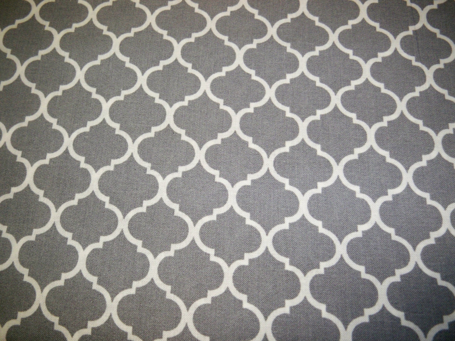 Full Yard Gray and White Quatrefoil Fabric By The Yard One