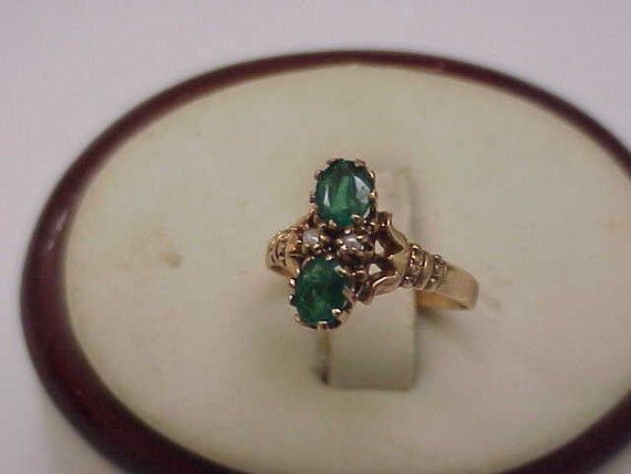 12K Gold Antique Victorian Genuine Emeralds & Pearl Ring