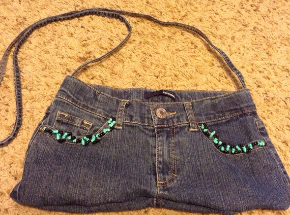upcycled denim purse beaded by CydsCreations on Etsy