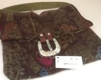 Repurposed Felted Sweater Celtic Design Wool Boho Bag