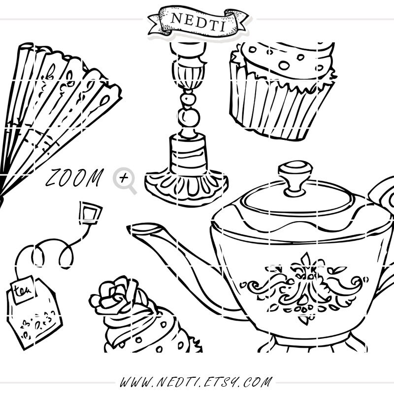 Tea Party Doodle Clip Art Clipart Digital Images PNG