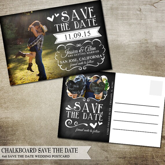 Chalkboard Save The Date Postcard Whimsical Save By Oddlotpaperie 6561