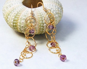 Amethyst Earrings | Long Delicate Earrings | Celebrity Jewelry