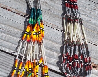 Native American Inspired Design Porcupine Quill Earrings - "Rain Forest" and "Redstone Ore"