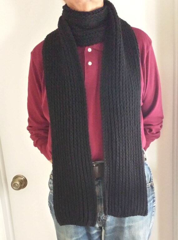 Black Extra Long Knit Scarf Men's Unisex Chunky Scarves