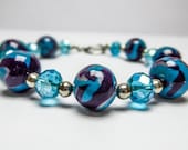 Polymer Clay Beaded Bracelet with Purple and Aqua Handmade Polymer Beads