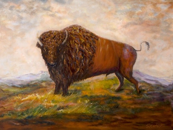 Buffalo Prairie Western Painting SouthWestern Bison Giclee