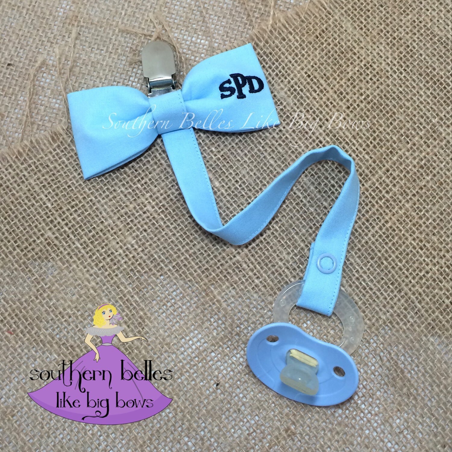 Personalized Baby Gift Monogrammed Bow Tie Pacifier Clip
