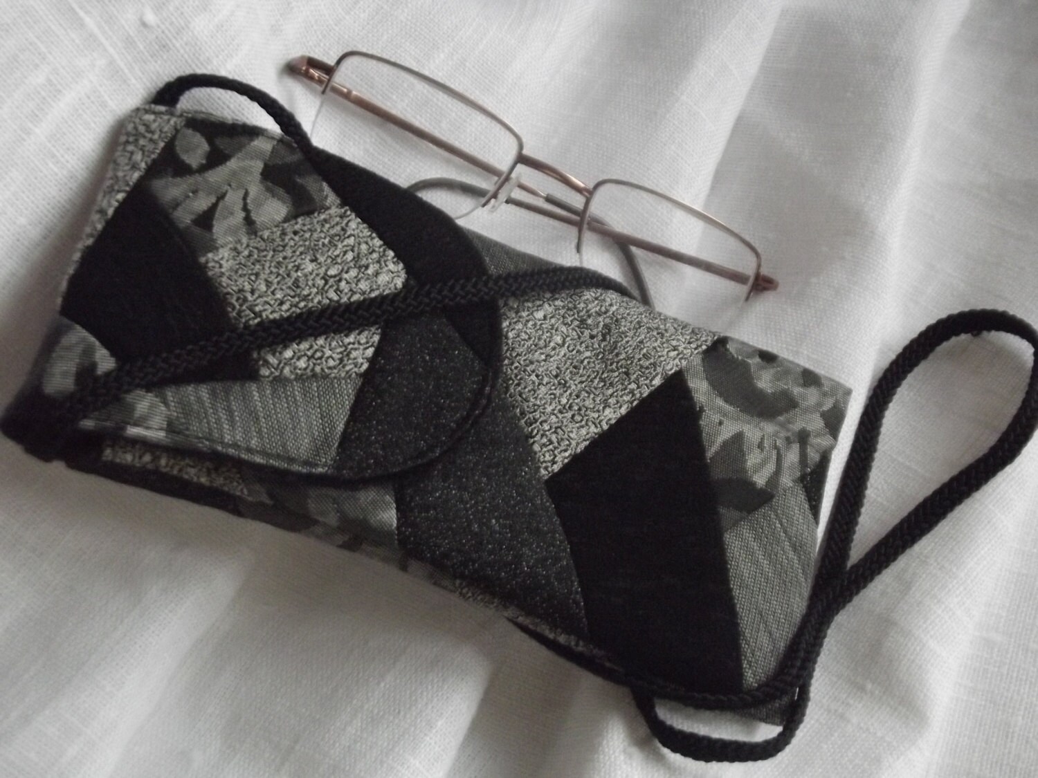 Soft eyeglass case black gray fabric eye glasses by IrenGarden