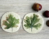 Ceramic Leaves Coasters Organic Shape Green Brown Dotty Kitchen Accessories  Set of 2