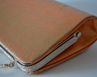 Gold and orange brocade handbag or clutch purse, wedding purse, 1970s vintage Japanese