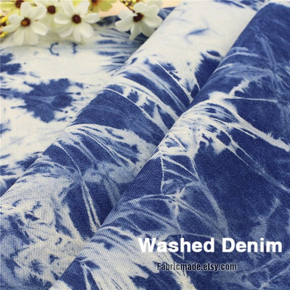 Heavy Blue Denim Fabric Washed Tie Dye Denim Cotton by fabricmade
