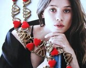 50's Red Enamel Hearts Necklace, Valentine's Day gift, Jewelry, Love, Woman's Accessory